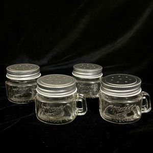 New Mini Mason Jar Glass Mug Salt & Pepper Shaker Set of 4 Shot Glasses 2oz